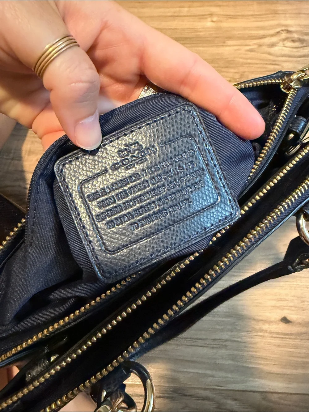 Coach Navy Pebbled Leather Satchel with Gold Hardware
